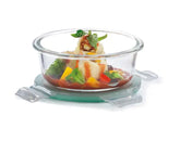 SignoraWare Lock 'N' Store Round High Microwave Oven Borosilicate Safe Glass Container with Air Tight Lid | Multipurpose Jar Box (950ml, Transparent, Food Grade)