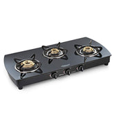 Crystal Plus High-Efficiency 3-Burner Glass Cooktop with Brass Burners & Toughened Glass Top