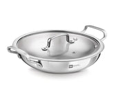 BERGNER BE Essentials Triply Stainless Steel 20cm / 1.4 L Kadai with Flat Glass Lid, Kadhai with Lid, Consumes Less Oil, Healthy Cooking, Mirror Shiny Finish, Easy to Clean - Full Induction Bottom