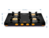Orange Signature 4 Burner With Glass Top Gas Stove Black Colour