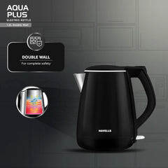 Aqua Triton Electric Kettle 1100 Watts 1 liter, Double Layered Cool Touch Outer Body | 304 Rust Resistant SS Inner Body with Auto Shut Off | Wider Mouth