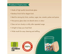Signoraware Trison Square Jar With Bamboo Lid 850 mlSignoraware Trison Borosilicate Glass Square Jar | Food Storage container with Airtight Bamboo Lid | Multipurpose | For wet and Dry Storage | Easy to Clean | Heat Resistant | (850ml | Clear)