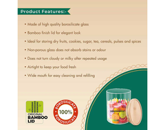 Signoraware Trison Round Jar 550ml with Bamboo Lid|Brorosilicate Glass|Airtight Food Jars|Microwave Freezer Safe|Wide Mouth Jar|For wet and Dry Storage|Easy to Clean|Heat Resistant|Stackable|Clear
