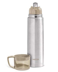 Milton Glassy 1000 Thermosteel Vacuum Insulated Double Walled Flask with Drinking Cup lid & Jacket, 1000 ml Water Bottles,24 Hours Hot & Cold,Easy to Carry,Rust Proof, Tea, Coffee,Travel Bottle