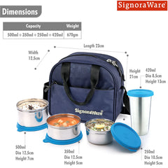 Stylish Stainless Steel Lunch Box with Steel tumbler, Set of 4