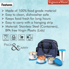 Stylish Stainless Steel Lunch Box with Steel tumbler, Set of 4