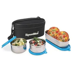 Signoraware Double Decker Special Stainless Steel Lunch Box with Insulated Bag Keeps Food Warm / Leak Spill Proof / Food Grade Tiffin Container (350ml+350ml+650ml