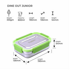 DUBBLIN Dineout Jr. Stainless Steel Lunch Box Insulated Airtight Spill Proof, sabzi Container Inside