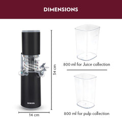 Borosil 130W Easy Cold Press Slow Juicer | Compact Design Portable Less Oxidation, Anti Drip Outlet Lid | Fruit & Vegetable Juicer | 1 Year Warranty | Black