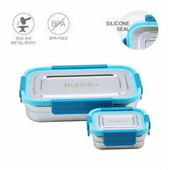 DUBBLIN Dineout Jr. Stainless Steel Lunch Box Insulated Airtight Spill Proof, sabzi Container Inside