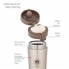 DUBBLIN Frappe Stainless Steel Tea Coffee Mug Double Wall Vacuum Insulated Travel Mug with Leak Proof Lid, Wide Mouth Tumbler, Thermo Flask Keeps Hot 6 Hrs, Cold 12 Hrs