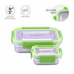 DUBBLIN Dineout Jr. Stainless Steel Lunch Box Insulated Airtight Spill Proof, sabzi Container Inside