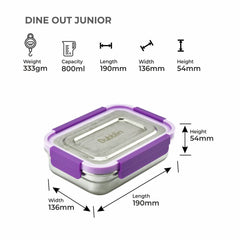 DUBBLIN Dineout Jr. Stainless Steel Lunch Box Insulated Airtight Spill Proof, sabzi Container Inside