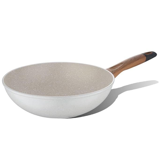 BERGNER Naturally Forged Aluminum 28cm Wok, 3.3 Liters Non-Stick Wok with Marble Coating, Soft Touch Handle, Even Heat Distribution, Comes with Non-Woven Trivet, Induction Bottom and Gas Stove Ready