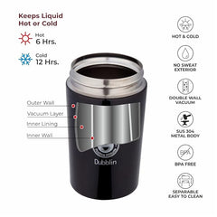 DUBBLIN Frappe Stainless Steel Tea Coffee Mug Double Wall Vacuum Insulated Travel Mug with Leak Proof Lid, Wide Mouth Tumbler, Thermo Flask Keeps Hot 6 Hrs, Cold 12 Hrs