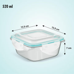 SIGNORA WARE Lock 'N' Store Square High Microwave Oven Borosilicate Safe Glass Container With Air Tight Lid | Multipurpose Jar Box (520Ml, Transparent, Food Grade)