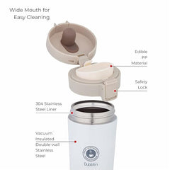 DUBBLIN Frappe Stainless Steel Tea Coffee Mug Double Wall Vacuum Insulated Travel Mug with Leak Proof Lid, Wide Mouth Tumbler, Thermo Flask Keeps Hot 6 Hrs, Cold 12 Hrs