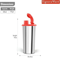 SignoraWare Stainless Steel Stylish Sipper with Lid | Air Tight Leak Proof Glass Tumblers/Sippers for Office Gym Yoga Hiking Trekking Travel Home Kitchen (450ml), Set of 1