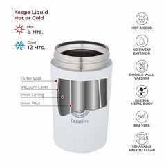 DUBBLIN Frappe Stainless Steel Tea Coffee Mug Double Wall Vacuum Insulated Travel Mug with Leak Proof Lid, Wide Mouth Tumbler, Thermo Flask Keeps Hot 6 Hrs, Cold 12 Hrs