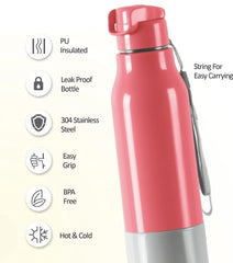 Milton Steel Sprint 900 Insulated Inner Stainless Steel Water Bottle, 630 ml | Easy Grip | Leak Proof | School | Office | Gym | Hiking | Treking | Travel Bottle