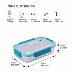 DUBBLIN Dineout Jr. Stainless Steel Lunch Box Insulated Airtight Spill Proof, sabzi Container Inside