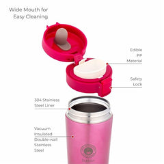 DUBBLIN Frappe Stainless Steel Tea Coffee Mug Double Wall Vacuum Insulated Travel Mug with Leak Proof Lid, Wide Mouth Tumbler, Thermo Flask Keeps Hot 6 Hrs, Cold 12 Hrs