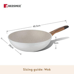 BERGNER Naturally Forged Aluminum 28cm Wok, 3.3 Liters Non-Stick Wok with Marble Coating, Soft Touch Handle, Even Heat Distribution, Comes with Non-Woven Trivet, Induction Bottom and Gas Stove Ready