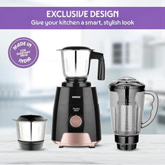 Borosil Silverline RG 600 W Mixer Grinder | Wet & Dry Mixing, Grinding & Blending | 3 Jars (1.5 L Blending Jar, 1 L Grinder Jar, 0.4 L Chutney Jar) | Mixie For Kitchen, White | 2 Years Warranty