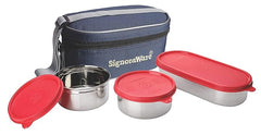 Signoraware Double Decker Special Stainless Steel Lunch Box with Insulated Bag Keeps Food Warm / Leak Spill Proof / Food Grade Tiffin Container (350ml+350ml+650ml
