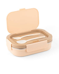 Stainless Steel Bento Three Compartment Lunch Box | BPA-Free Insulated Body | Four-Side Lock | Durable & Compact| Spoon & Sabzi Container Inside, 750ml