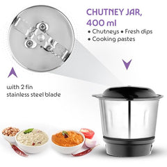 Borosil Silverline RG 600 W Mixer Grinder | Wet & Dry Mixing, Grinding & Blending | 3 Jars (1.5 L Blending Jar, 1 L Grinder Jar, 0.4 L Chutney Jar) | Mixie For Kitchen, White | 2 Years Warranty