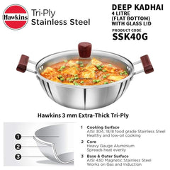 Litre Cook n Serve Casserole, Stainless Steel Saucepan with Glass Lid, Induction Pan, Sauce Pan for Cooking and Serving