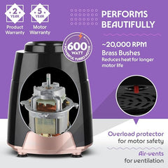 Borosil Silverline RG 600 W Mixer Grinder | Wet & Dry Mixing, Grinding & Blending | 3 Jars (1.5 L Blending Jar, 1 L Grinder Jar, 0.4 L Chutney Jar) | Mixie For Kitchen, White | 2 Years Warranty