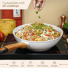 BERGNER Naturally Forged Aluminum 28cm Wok, 3.3 Liters Non-Stick Wok with Marble Coating, Soft Touch Handle, Even Heat Distribution, Comes with Non-Woven Trivet, Induction Bottom and Gas Stove Ready