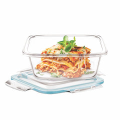 SIGNORA WARE Lock 'N' Store Square High Microwave Oven Borosilicate Safe Glass Container With Air Tight Lid | Multipurpose Jar Box (520Ml, Transparent, Food Grade)