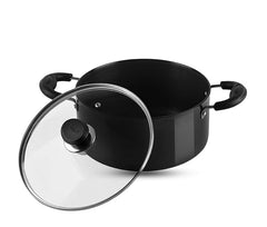 Vinod Black Pearl Hard Anodised Saucepot with Glass Lid 7 litres Capacity (26 cm Diamater) with Riveted Sturdy Handles - 3.25 mm Thickness