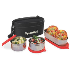 Signoraware Double Decker Special Stainless Steel Lunch Box with Insulated Bag Keeps Food Warm / Leak Spill Proof / Food Grade Tiffin Container (350ml+350ml+650ml