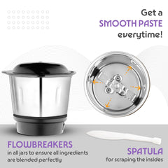 Borosil Silverline RG 600 W Mixer Grinder | Wet & Dry Mixing, Grinding & Blending | 3 Jars (1.5 L Blending Jar, 1 L Grinder Jar, 0.4 L Chutney Jar) | Mixie For Kitchen, White | 2 Years Warranty