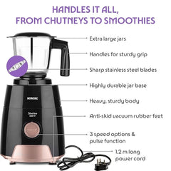 Borosil Silverline RG 600 W Mixer Grinder | Wet & Dry Mixing, Grinding & Blending | 3 Jars (1.5 L Blending Jar, 1 L Grinder Jar, 0.4 L Chutney Jar) | Mixie For Kitchen, White | 2 Years Warranty