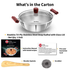 Litre Cook n Serve Casserole, Stainless Steel Saucepan with Glass Lid, Induction Pan, Sauce Pan for Cooking and Serving