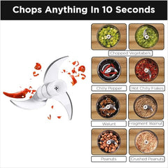 BOSS USB Rechargeable Wireless Electric Chopper with Stainless Steel Blades, One Touch Operation, 10 Seconds Chopping, Mincing Vegetable - 350 ML, 40 Watts