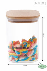 Signoraware Trison Square Jar With Bamboo Lid 850 mlSignoraware Trison Borosilicate Glass Square Jar | Food Storage container with Airtight Bamboo Lid | Multipurpose | For wet and Dry Storage | Easy to Clean | Heat Resistant | (850ml | Clear)