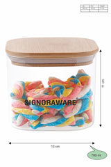 Signoraware Trison Borosilicate Glass Square Jar | Food Storage container with Airtight Bamboo Lid | Multipurpose | For wet and Dry Storage | Easy to Clean | Heat Resistant | (700ml | Clear)