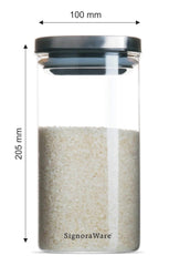Signoraware Trison 1400ml Square Brorosilicate Glass Jars & Containers With Airtight Lid / Wide Mouth Compact Jar for Storage / Bowl is Microwave Freezer Safe Not Lid ( 1.4 Litres / Food Grade)