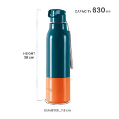 Milton Steel Sprint 900 Insulated Inner Stainless Steel Water Bottle, 630 ml | Easy Grip | Leak Proof | School | Office | Gym | Hiking | Treking | Travel Bottle
