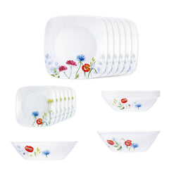 Corelle 21 Pc Square Round Dinner Set - Daisy Field White