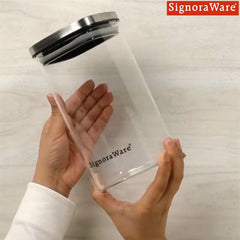 Signoraware Trison 1400ml Square Brorosilicate Glass Jars & Containers With Airtight Lid / Wide Mouth Compact Jar for Storage / Bowl is Microwave Freezer Safe Not Lid ( 1.4 Litres / Food Grade)