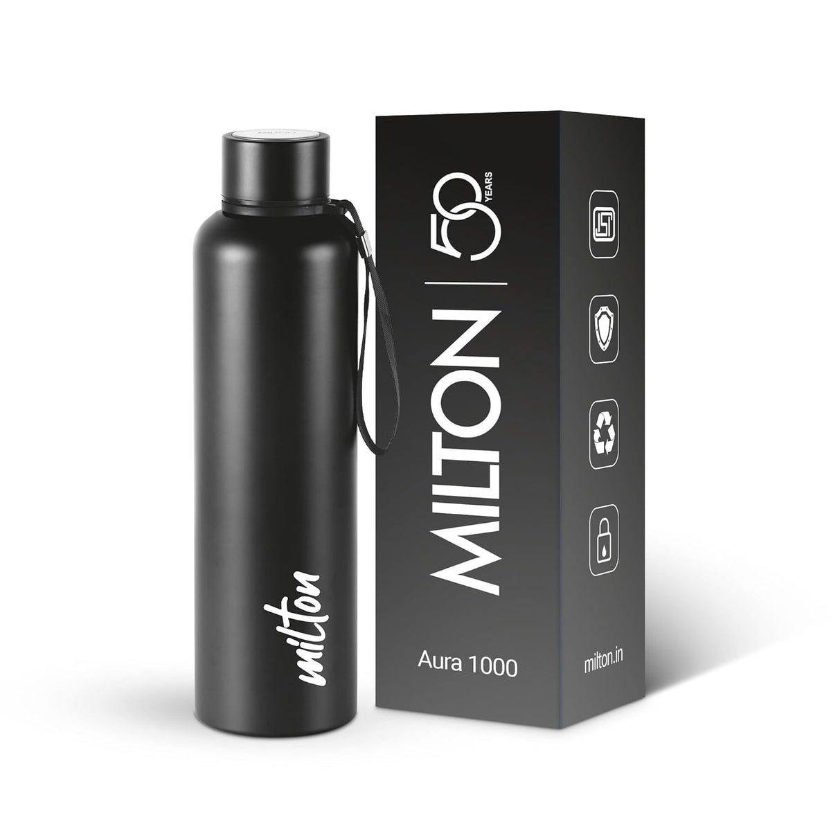 Aura 1000 Thermosteel Bottle, 1 Litre| 24 Hours Hot and Cold | Easy to Carry | Rust & Leak Proof | Tea | Coffee | Office| Gym | Home | Kitchen | Hiking | Trekking | Travel Bottle