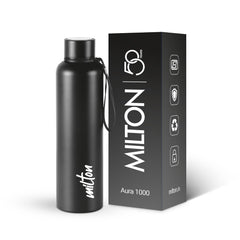 Aura 1000 Thermosteel Bottle, 1 Litre| 24 Hours Hot and Cold | Easy to Carry | Rust & Leak Proof | Tea | Coffee | Office| Gym | Home | Kitchen | Hiking | Trekking | Travel Bottle