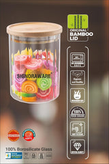 Signoraware Trison Round Jar 550ml with Bamboo Lid|Brorosilicate Glass|Airtight Food Jars|Microwave Freezer Safe|Wide Mouth Jar|For wet and Dry Storage|Easy to Clean|Heat Resistant|Stackable|Clear